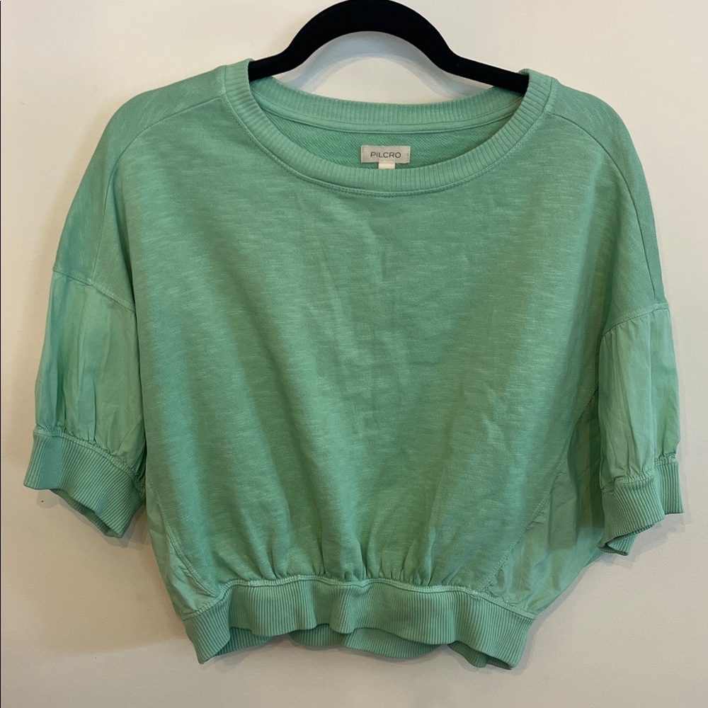 Anthropologie Mint Green Short Sleeve Pullover Sweatshirt